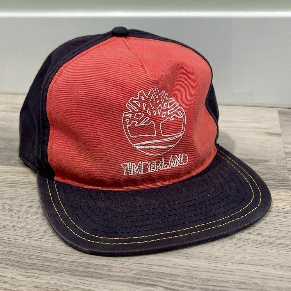 Timberland Cotton Flat Bill Trucker Hat Red Blue Adjustable One Size OSFM